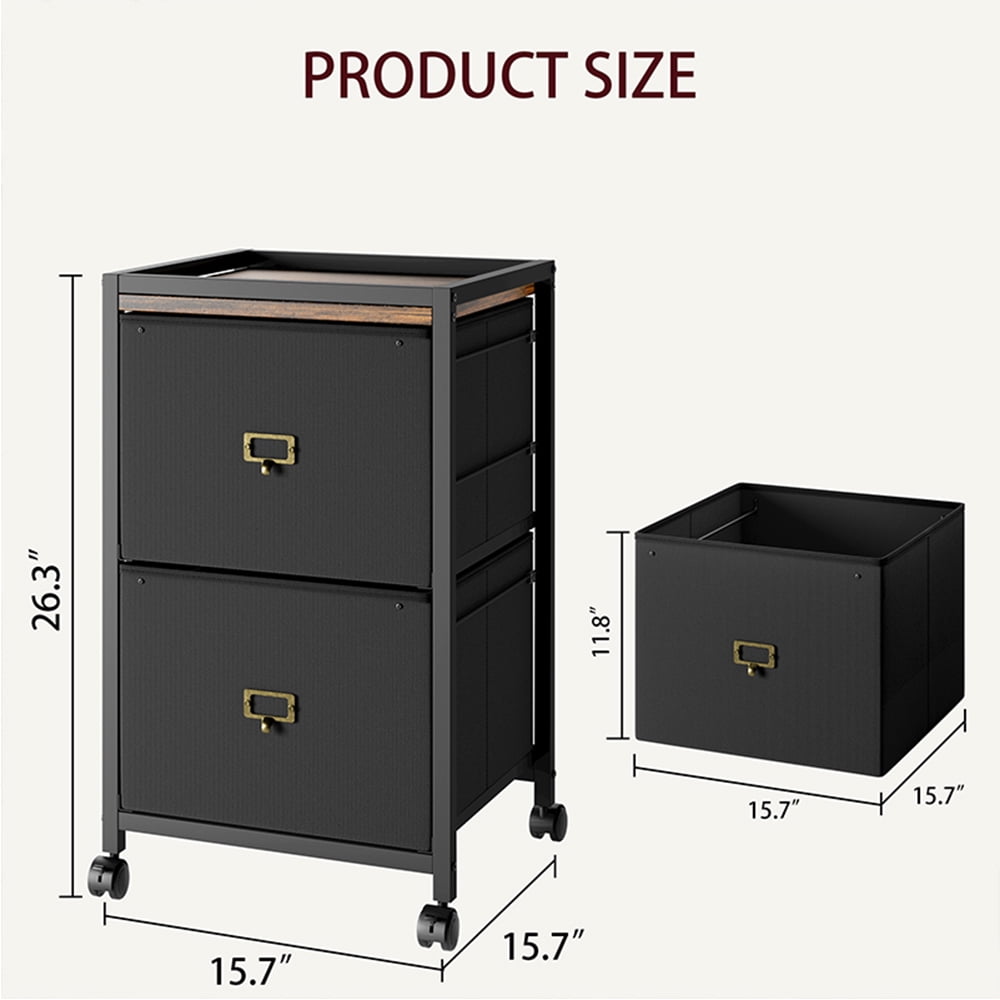 Cabihome File Cabinet, Under Desk Storage Fabric Vertical Filing Cabinet with 2 Drawer and Wheels, for Home Office