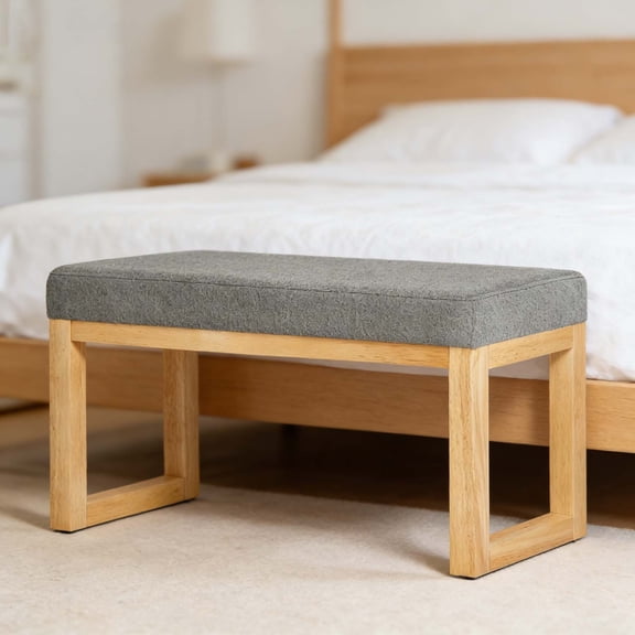 Dark Gray Small Wooden Entryway Bench, Soft Cushioned Seat Mini Rectangle Ottoman, Freely Placed Space-Saving Bench for Small Spaces Entryway