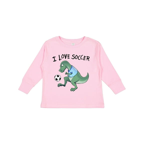 Inktastic I Love Soccer-dinosaur in Blue Boys or Girls Long Sleeve Toddler T-Shirt