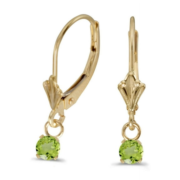 14k Yellow Gold Round Peridot Lever-back Earrings