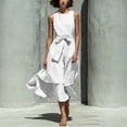 thumbnail image 4 of Blmnix Tank Women Dress Flowy Dresses A Line Dresses Linen Dress Petticoat Cocktail-Length Sleeveless Crew Neck White Belted Casual Summer Dresses for Women XXXL, 4 of 7