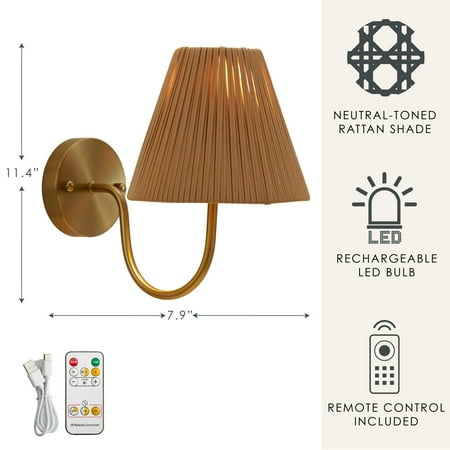 Home Decor Collection Style House LED Rechargeable Cordless Wall Sconce with Remote Control, 11.4