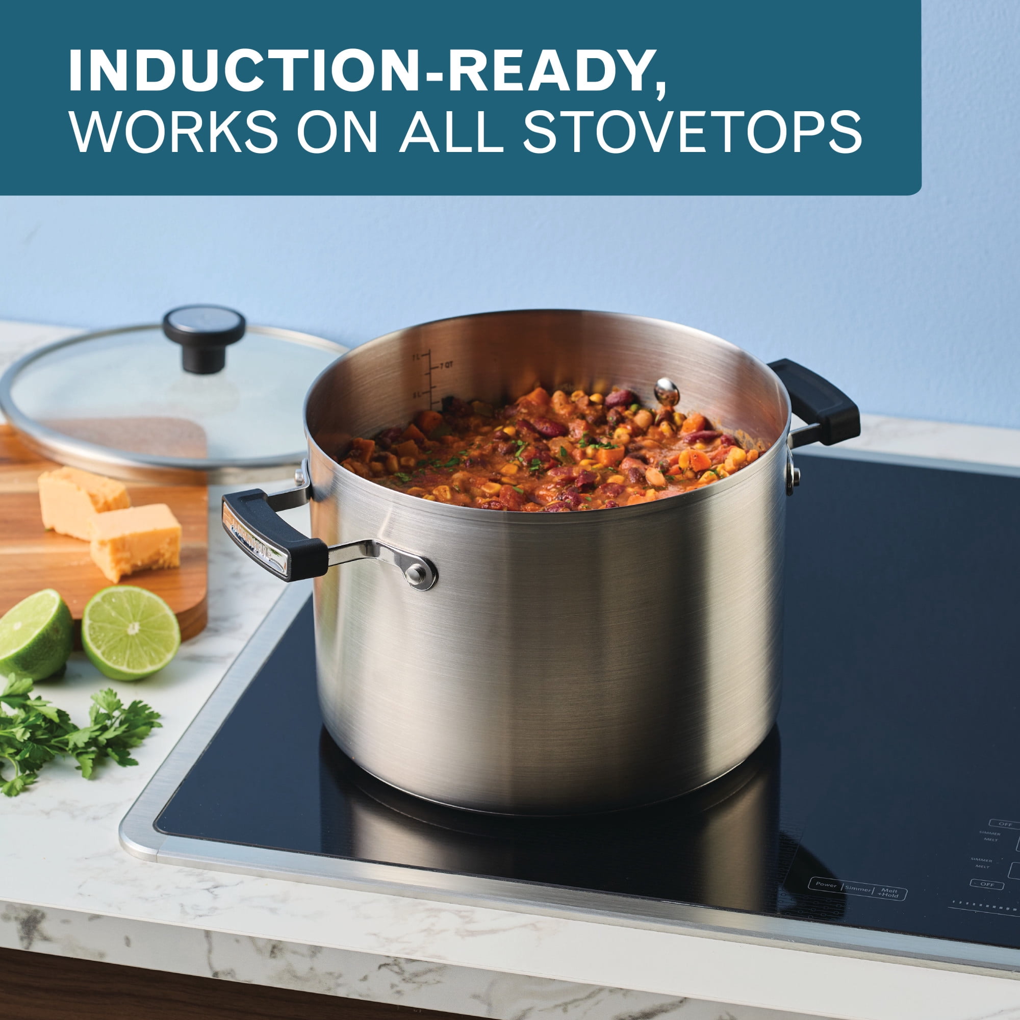 Farberware TrueCook Stainless Steel Induction Stockpot with Lid, 8-Quart, Silver