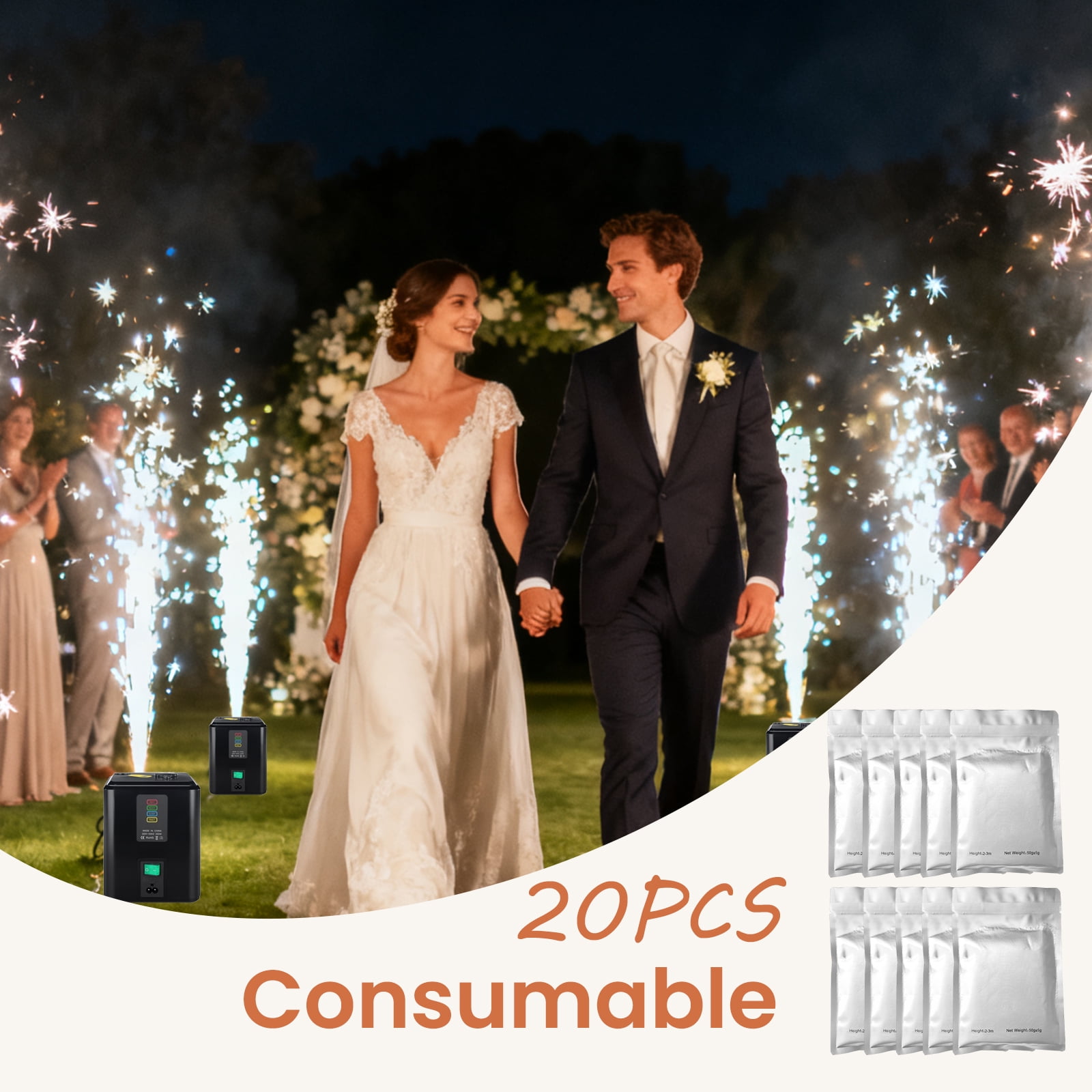 20PCS Cold Spark Machine Powder for Special Effects Machine, 6.6ft-11.5ft Height Effects, Use for Outdoor Weddings, Stages, Events, DJ, Disco, Party