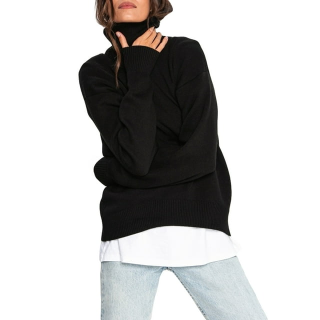 SUNSIOM Pull Col Roulé Ample pour Femmes Couleur Unie Manches Longues Automne Hiver Chaud Tricoté Mode Urbaine