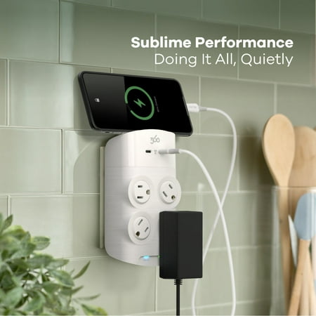360 Electrical - Revolve60, 4 Rotating Outlets/ 2 USB-C 1080 Joules Surge Protector - White