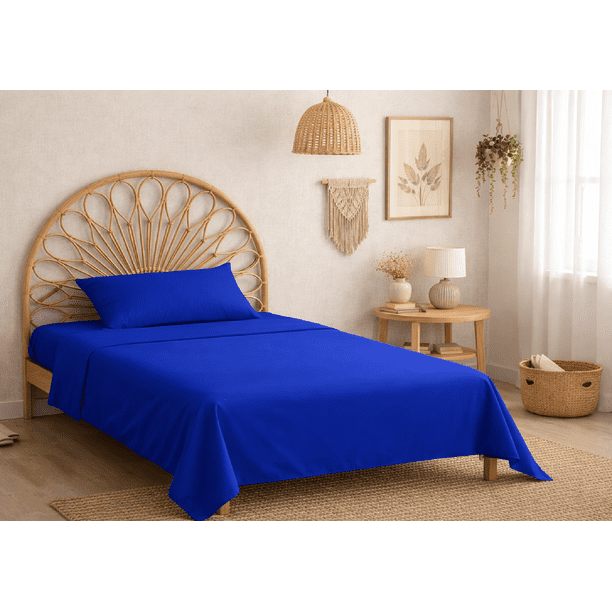 Juego De Sabanas Microfibra Soft Colores Lisos Individual Azul Rey Liso Sólido