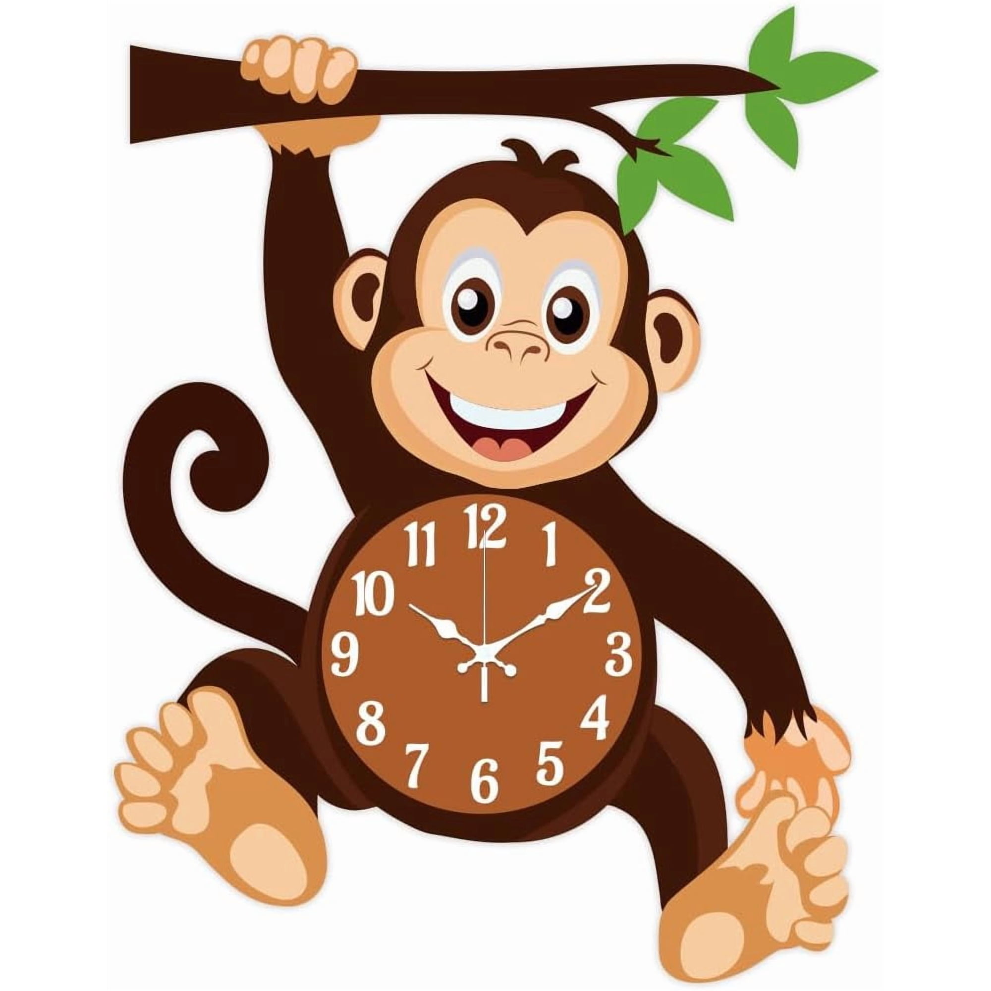 Monkey Wall Clock Branch Non-Ticking Clocks Irregular Shape Decorative Clocks Printed Wall Clock
