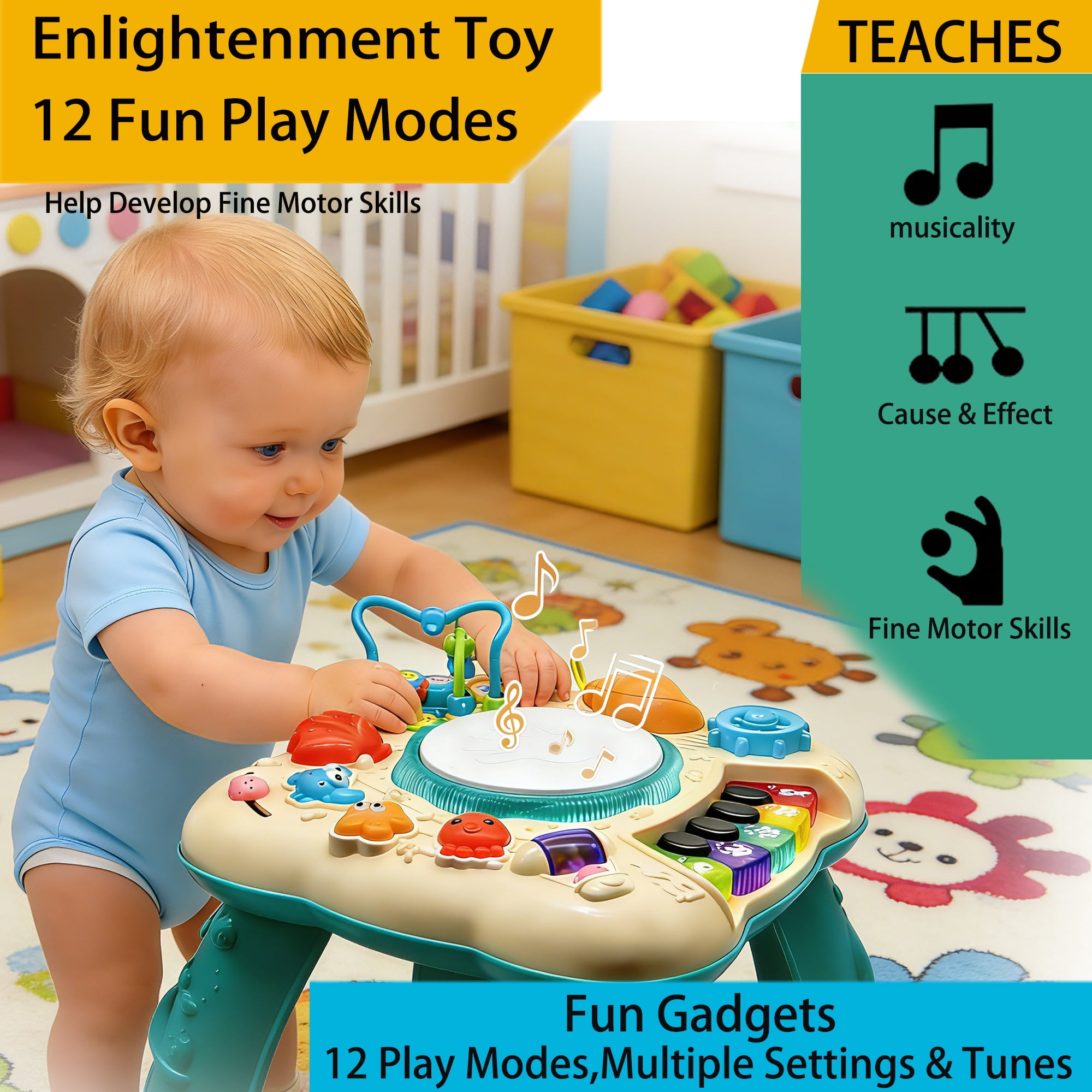 Yuyongr Musical Activity Tables for Baby, Infant Toddler Musical Learning Activity Table Interactive Toys With Lights And Music For 18M+ Boys Girls Preschool Gifts,Green