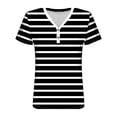 thumbnail image 4 of V-neck Short Sleeve Shirt for Women, Polyester Printed Top with Button Front, Regular Length, Slimming High-Cut Design, Black, S, 4 of 7