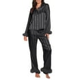 thumbnail image 2 of Vertical Stripes Women Long Sleeves Women 3 In 1 Delivery/Labor/Maternity/Nursing Nightgown Short Women Pajamas Set Heart Print Satin Trim Long Sleeve Shirt Pants Set Pajama Sets, 2 of 5
