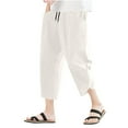 thumbnail image 2 of YHAJDS Summer Mens Pants,Mens Pants Summer Elastic Waist Drawstring Solid Color 7/Big and Tall0 Length Comfortable Casual Pants with Pockets, 2 of 4