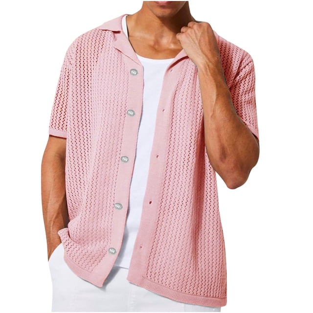 Birdeem Chemises pour Hommes Manches Courtes Col Rabattu Blouse