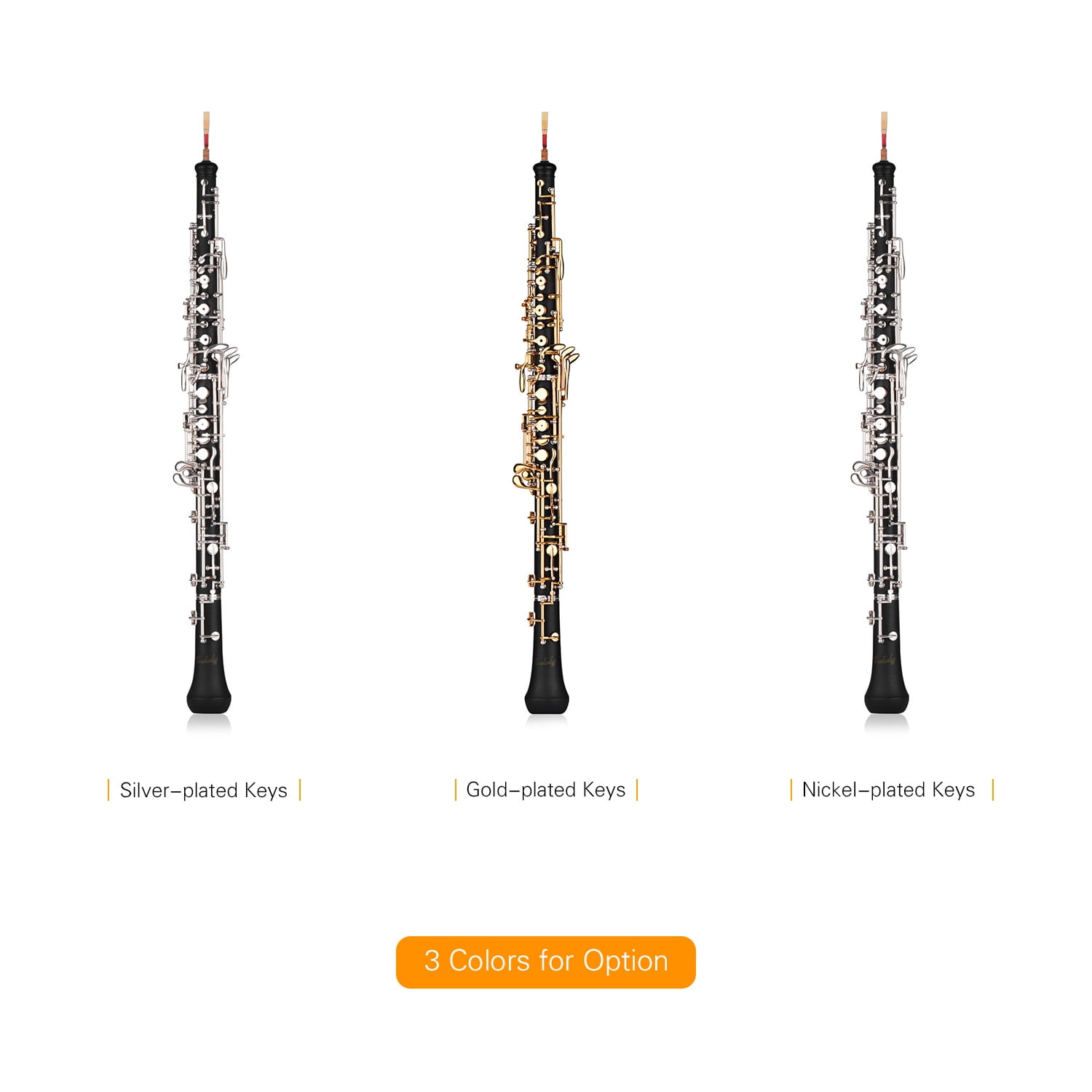 Muslady Professional Oboe C Key Semi-automatic Style Nickel-plated Keys Woodwind Instrument with Oboe Reed Gloves Leather Case Carry Bag Cleaning Cloth Mini Screwdriver