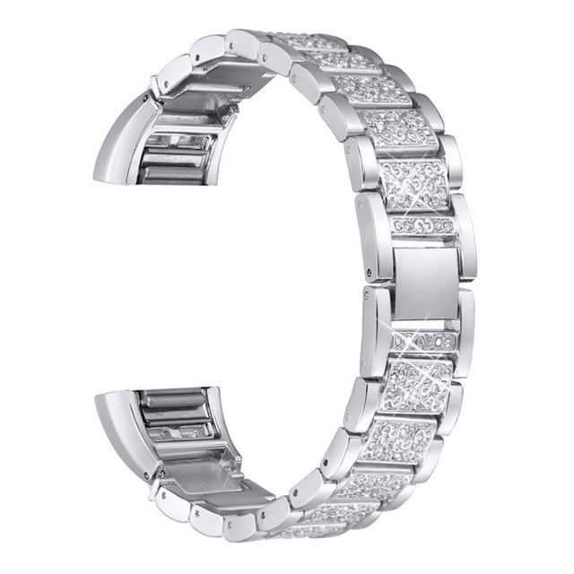 Maytalsory Stainlees Steep Soild Wristwatch Strap Rhinestones Watch Band Repair Kit Replacement For Charge 2 Silver 1Set