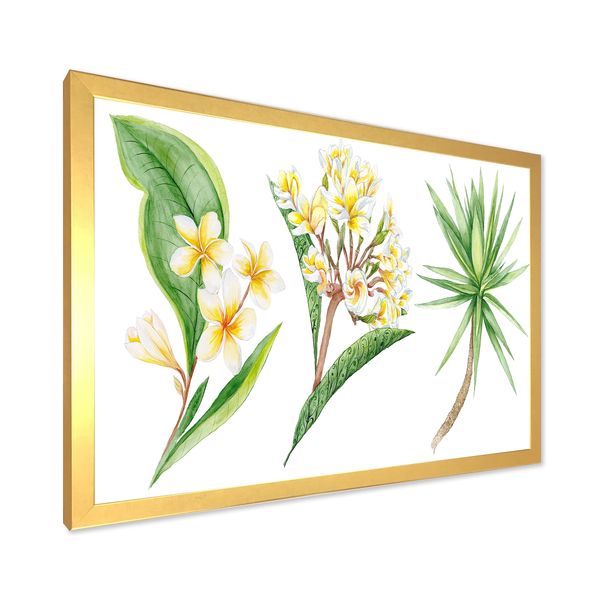 Designart 'Yellow Flowers and Tropical Foliage XII' Traditional Framed Art Print