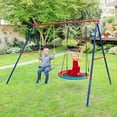 thumbnail image 2 of OLAKIDS 2 Seat Swing Stand Set, 550 lbs Heavy Duty Metal Swing Frame, Extra Large A-Frame Swing Stand for Kids and Adult Indoor Outdoor Activity Backyard Playground (Red Swing Stand), 2 of 9