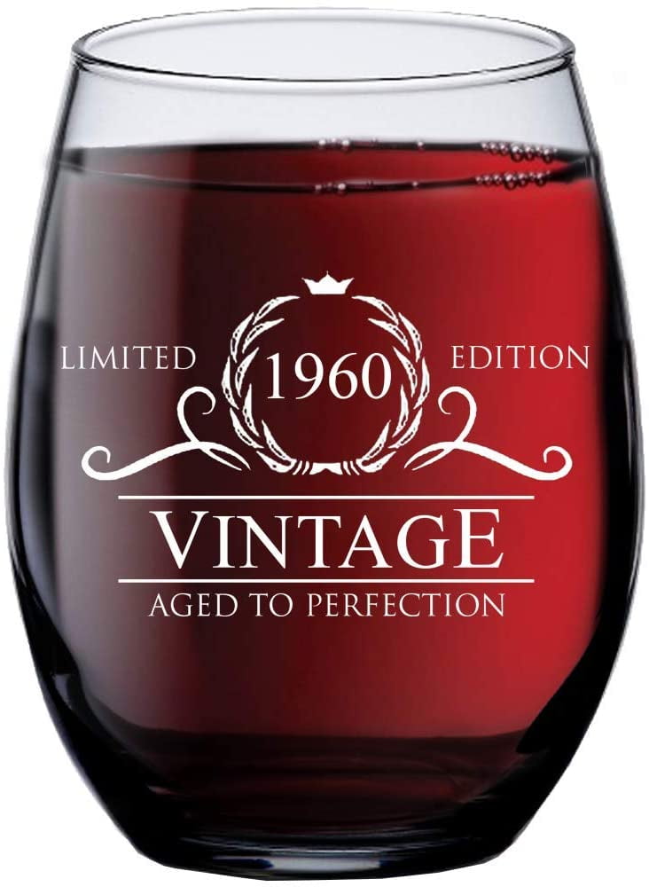 1960 60th Birthday Gifts For Women Men 15 Oz Stemless Wine Glass 60 Year Old Present Ideas For Mom Dad Funny Vintage Unique Personalized Party Anniversary Reunion Decorations Supplies Walmart Com Walmart Com