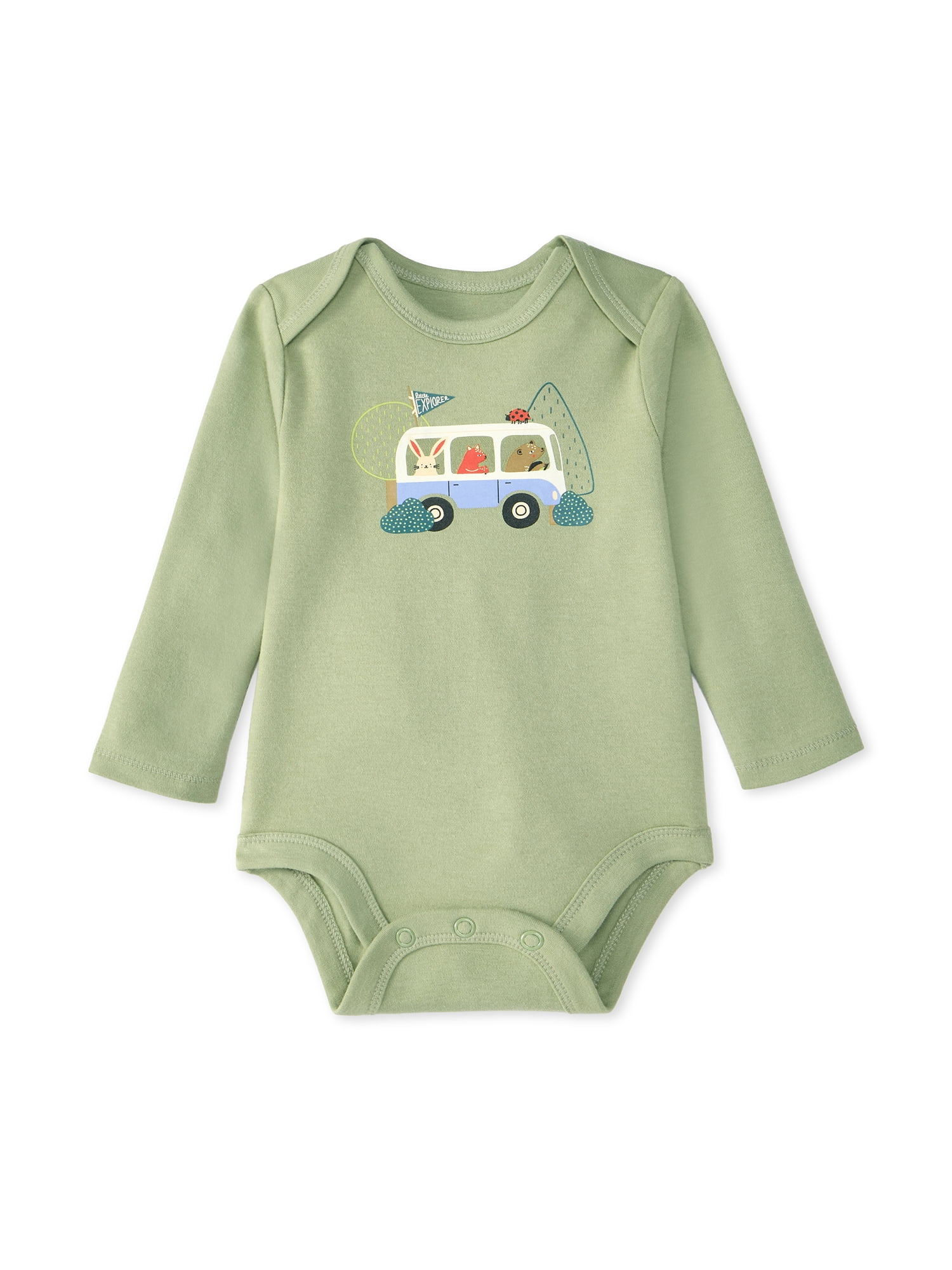 Garanimals Newborn & Baby 100% Cotton Long Sleeve Bodysuits, Sizes 0–24M, 4-Pack
