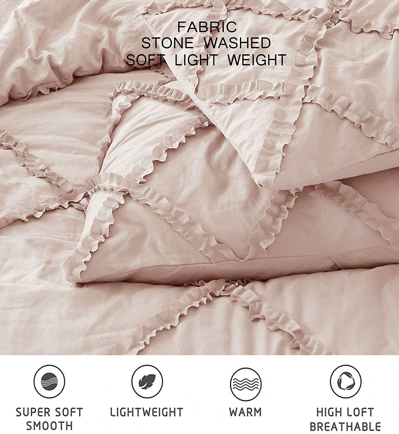 Chezmoi Collection Vivian 3-Piece Diamond Ruffle Trim Washed Microfiber Comforter Set