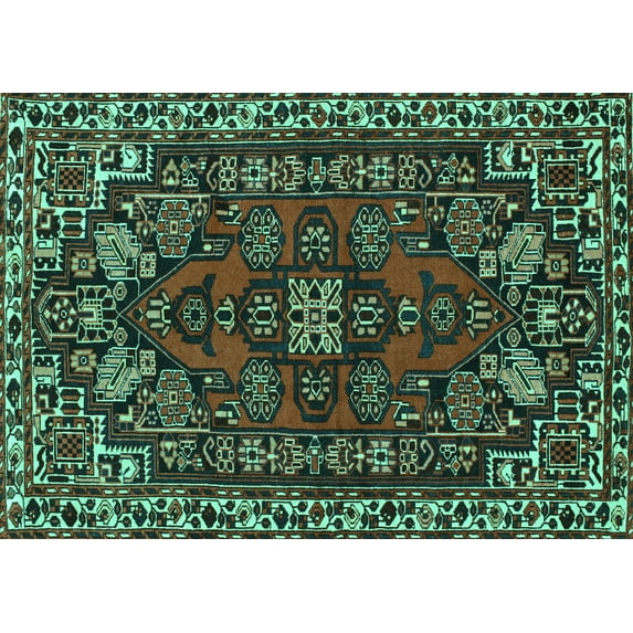 Ahgly Company Indoor Rectangle Persian Turquoise Blue Traditional Area Rugs, 2' x 3'