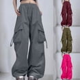 thumbnail image 4 of Women's Travel Pants Lightweight Trendy Water Resistant Cargo Pants Parachute Hiking Pants with Pockets Nylon Baggy Trousers, 4 of 5