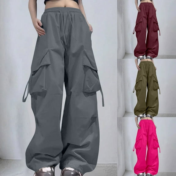 TrendOFT Baggy Cargo Sweatpants for Women High Waist Loose Straight Leg Y2K Cargo Pants with Multi Pockets Vintage Grunge Trousers Green M