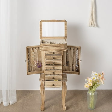 Sfugno Jewelry Armoire,Standing Jewelry Cabinet with 7 Drawers,2 Side Doors and Top Flip Makeup Mirror,Rustic Brown