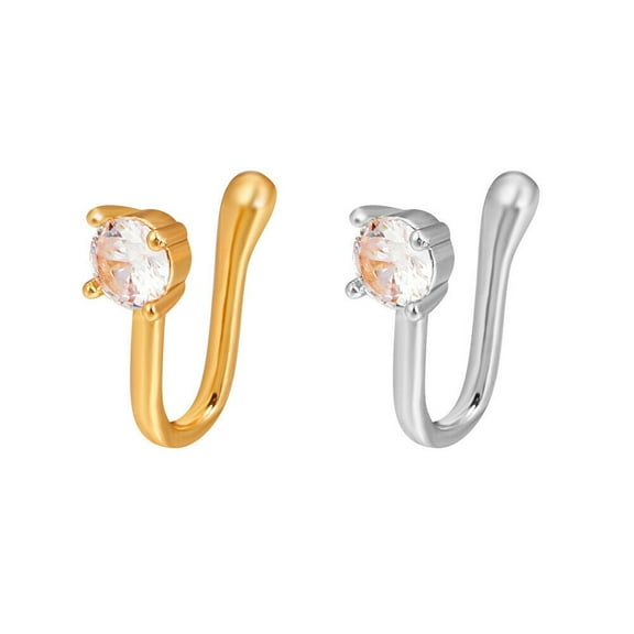 US 2 Pcs Star Heart Crown Nose Ring Copper Durable Fake Non-Pierced Nose Clip