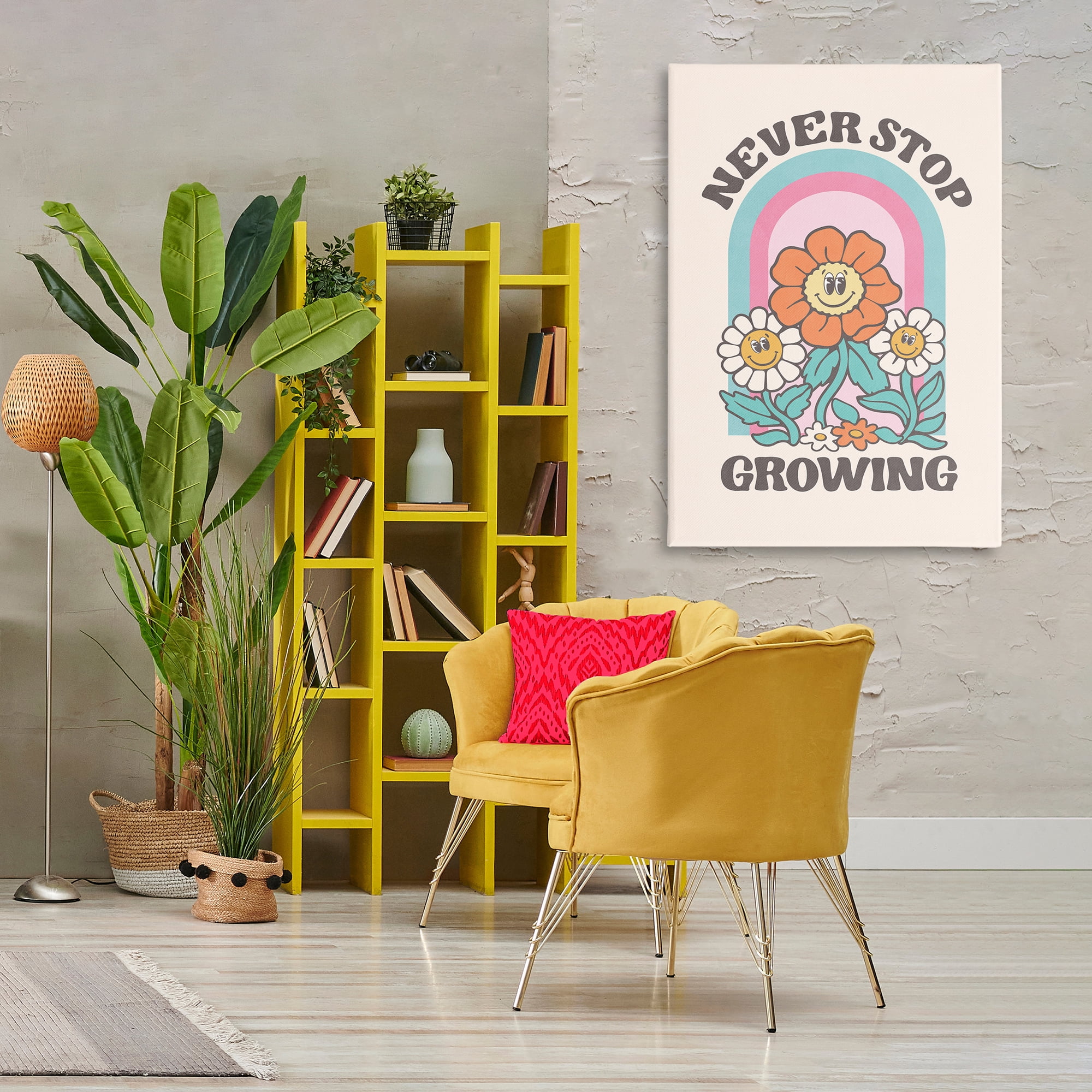 Stupell Industries Retro Never Stop Growing Plants & Flowers Painting Wrapped Canvas Art Print Wall Art, 30 x 45