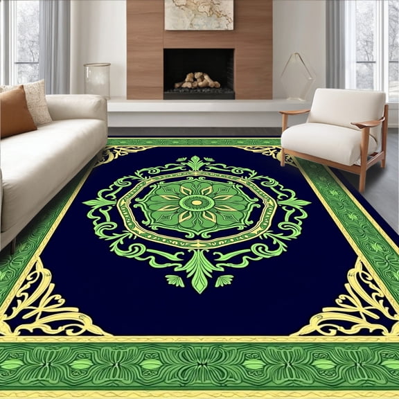 ODIKA 4'x6' Machine Washable Non-Slip Area Rug, Luxurious Heritage Dynasty Embroidered High Traffic Rug, Green, 572363