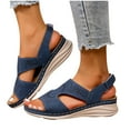 thumbnail image 7 of LOVZFMLL Women's Sandals 2025 Print Comfort Walking Hiking Wedges Sandals with Arch Support Open Toe Ankle Strap Casual Summer Sandals Blue 6.5, 7 of 7