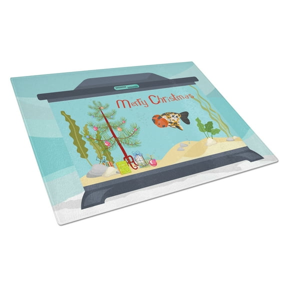 Carolines Treasures CK4515LCB Ranchu Goldfish Merry Christmas Glass Cutting Board Large, 12H x 16W, multicolor