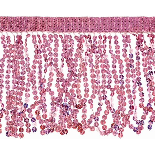 Flecos de lentejuelas de 10 yardas, 9,4 pulgadas de ancho, color rosa intenso, borlas de lentejuelas, adornos de costura