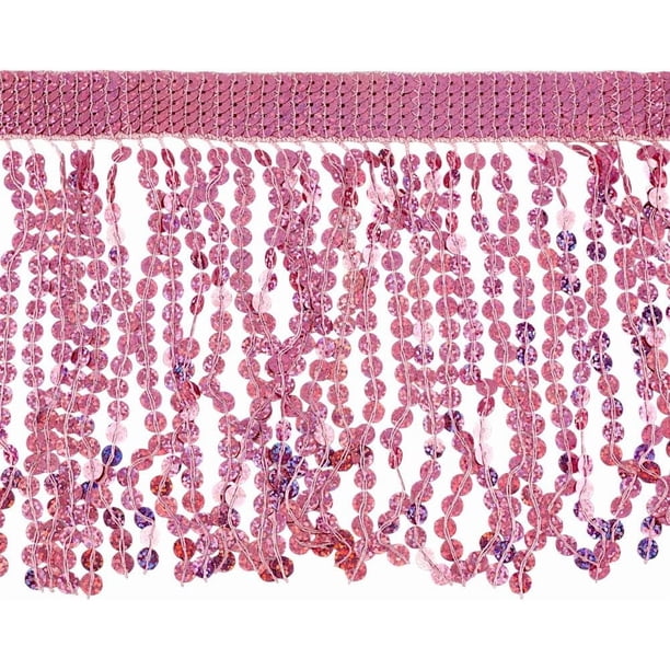 Flecos de lentejuelas de 10 yardas, 9,4 pulgadas de ancho, color rosa intenso, borlas de lentejuelas, adornos de costura