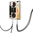 thumbnail image 2 of for iPhone 12 Crossbody Strap Phone Case, Anti-Fall Pattern Clear Design Transparent Soft & Flexible TPU Drop and Shockproof Protective Cover with Adjustable Nylon Neck Strap, Retro Radio, 2 of 7