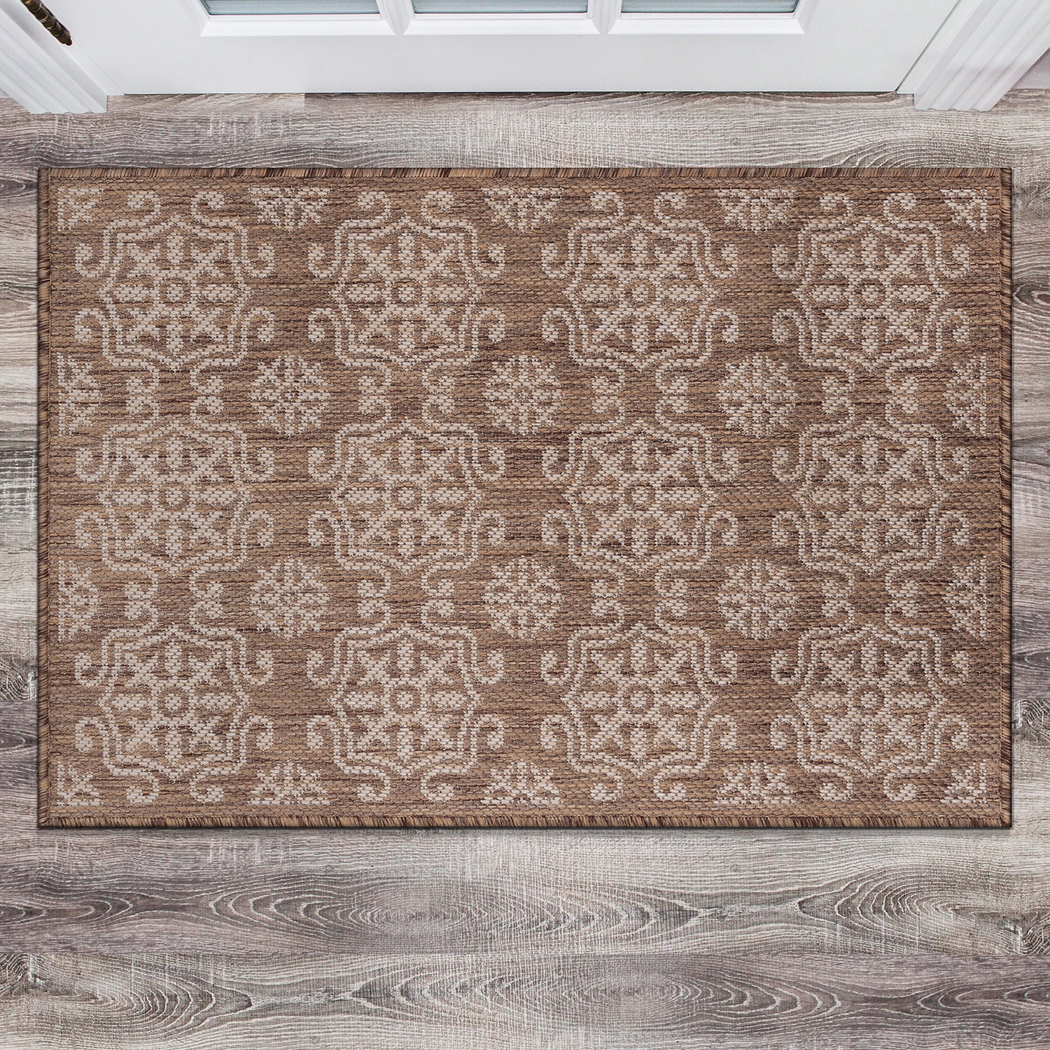 World Rug Gallery Transitional Geometric Textured Flat Weave Indoor/Outdoor Door Mat - BROWN 2'x3'