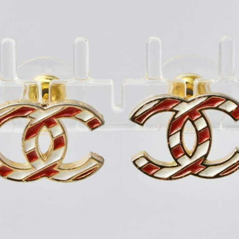 Chanel CC Mark Stripe Pattern Earrings