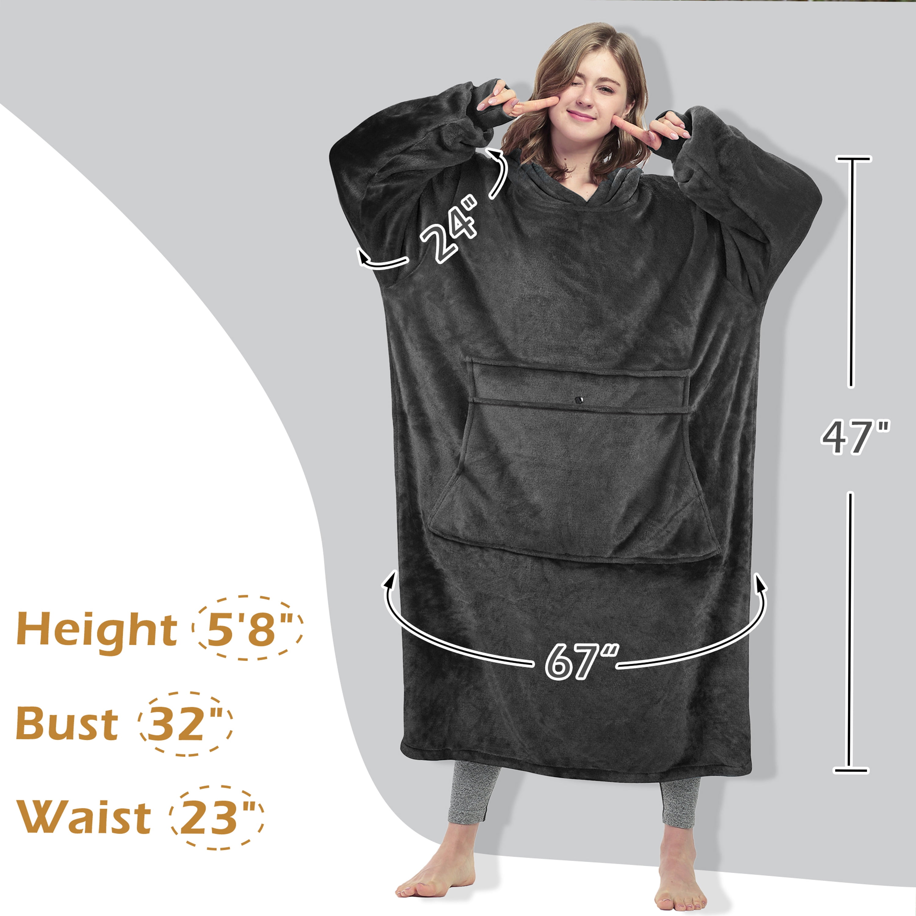 Catalonia Womens' Full Body Blanket Hoodie Sweatshirt, Extra Long Wearable Fleece Pullover, Gift for Adult Men Women Wife Girlfriend, Black