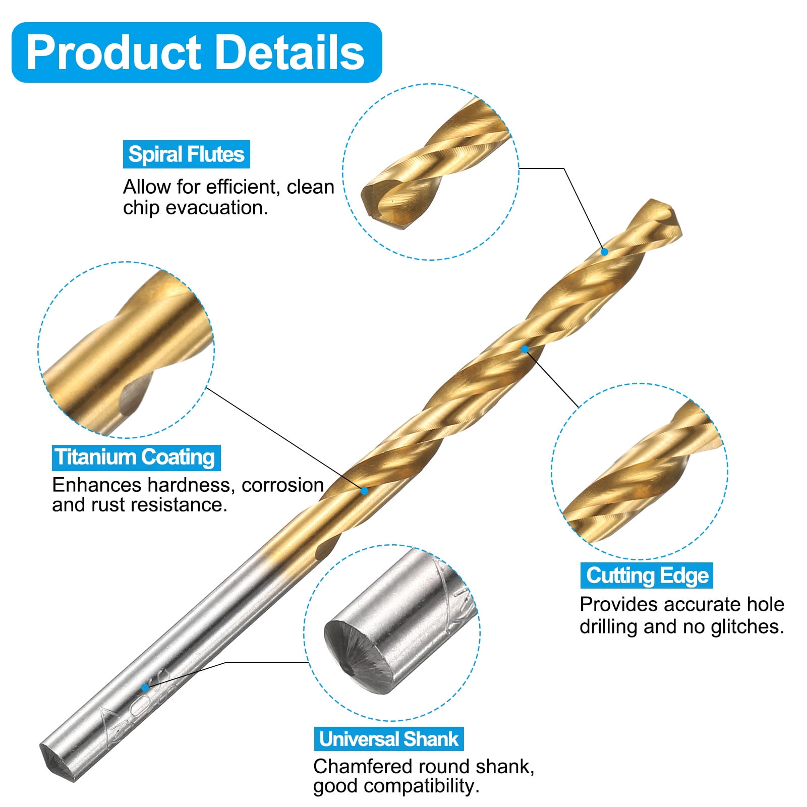 Uxcell Tap and Drill Bit Set, 3pcs M6 x 1 Metric Spiral Point Thread Screw Taps & 3pcs 5.0mm Twist Drill Bits, Titanium Coated HSS-6542 Tapping Threading Tool Kit