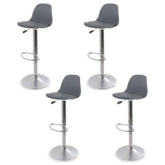 Sillas para Bar y Barra de Cocina con Respaldo y Reposapies de Altura Ajustable Banco Taburete Giratorio con Asiento Acolchado de Diseño Moderno Set 4 Piezas Gris