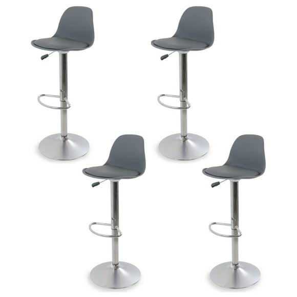 Sillas para Bar y Barra de Cocina con Respaldo y Reposapies de Altura Ajustable Banco Taburete Giratorio con Asiento Acolchado de Diseño Moderno Set 4 Piezas Gris