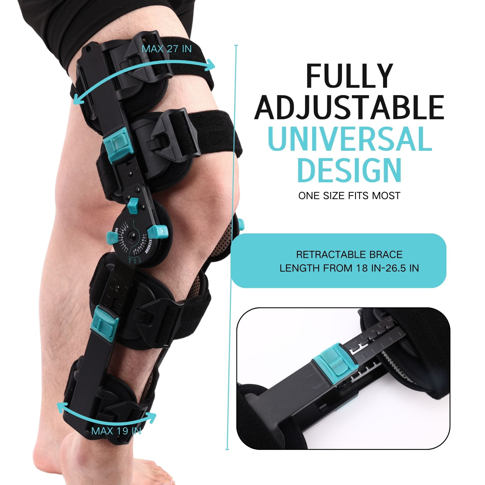 Hinged ROM Knee Brace - Carbon Fiber Post Op Knee Immobilizer Lightweight Adjustable Leg Braces Medical Orthopedic Support for ACL, PCL, MCL Injury & After Surgery for Women & Men