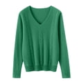 thumbnail image 7 of VSSSJ Womens V Neck Sweaters Loose Fit Soft Solid Color Long Sleeve Casual Warm Knit Fall Winter Base Layer Sweater Pullover Tops Army Green L, 7 of 7