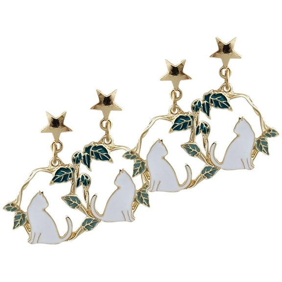 ADDHAT 2 Pairs Women Earrings Metal Cat Shape Dangle Stud For Casual Wear present Giving 1.2x0.9in