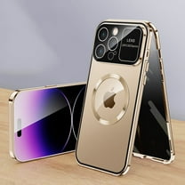 Compatible with Magsafe Case for iPhone 13 Pro Max, Anti Peeping Front Privacy Glass Cover 360 Degree Double-Sided Protection Magnetic Adsorption Metal Bumper for iPhone 13 Pro Max, Gold