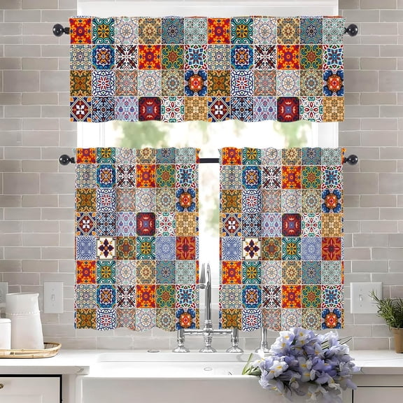 Boho Kitchen Curtains and Valances Set 3 Piece Kitchen Curtains 36 Inch with Valance Windows Decor