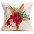 thumbnail image 2 of Merry Christmas Ocean Decorative Pillow Covers Red Green Mistletoe Fir Holly Leaves with Peace Joy Love Pillow Cases Seashell Starfish HOM Decor Cotton Linen 18”x18” Throw Cushion Cover 4 Pack, 2 of 6