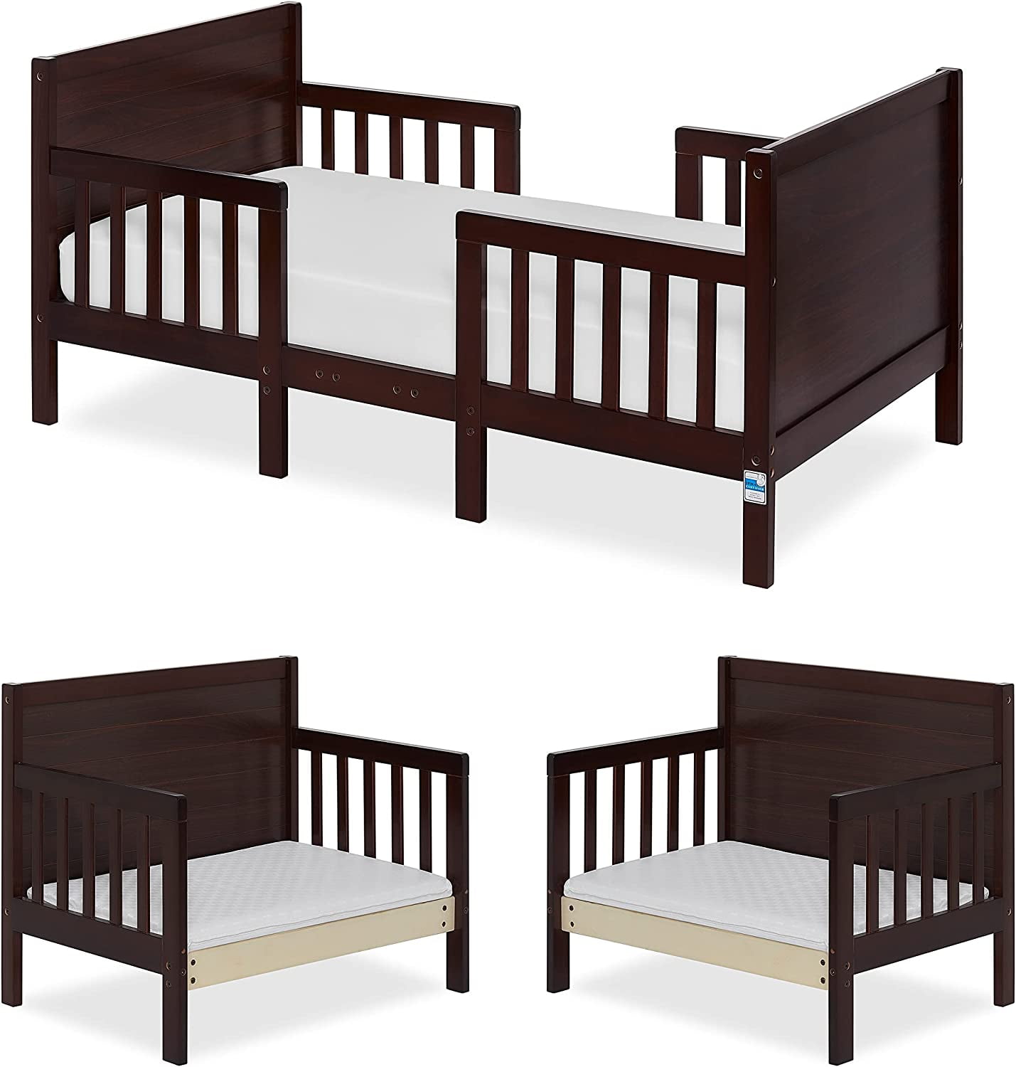 KUSONG Hudson 3 In 1 Convertible Toddler Bed In Espresso, Greenguard