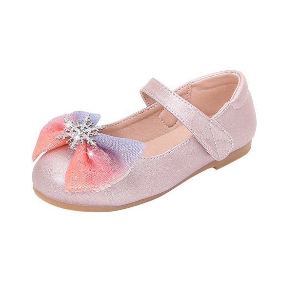 LNMQLPDBS Toddler Girl Dress Shoes Gradient Tulle Bowknot Decoration Shining Dance Shoes Adjustable Band Flat Anti-Slip Loafers Shoes Girls Princess Shoes for Wedding Party Pink 3.5 Years